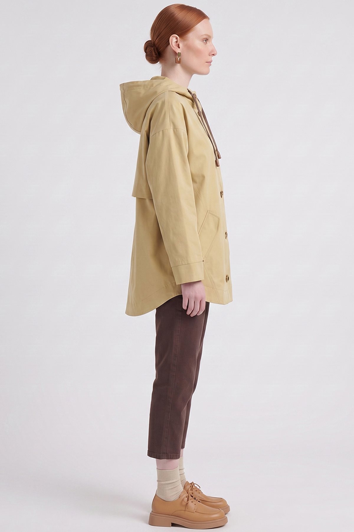 Hooded Short Trench Coat Light Yellow