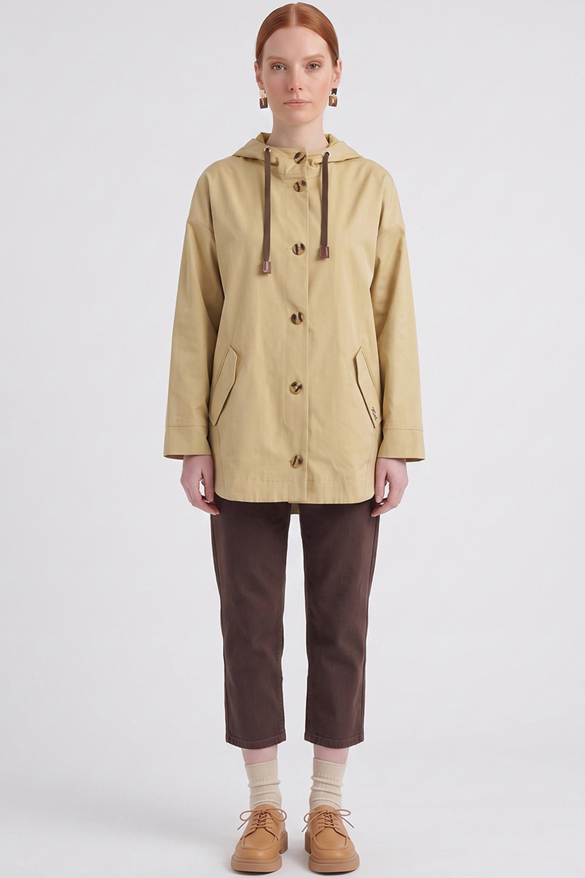 Hooded Short Trench Coat Light Yellow