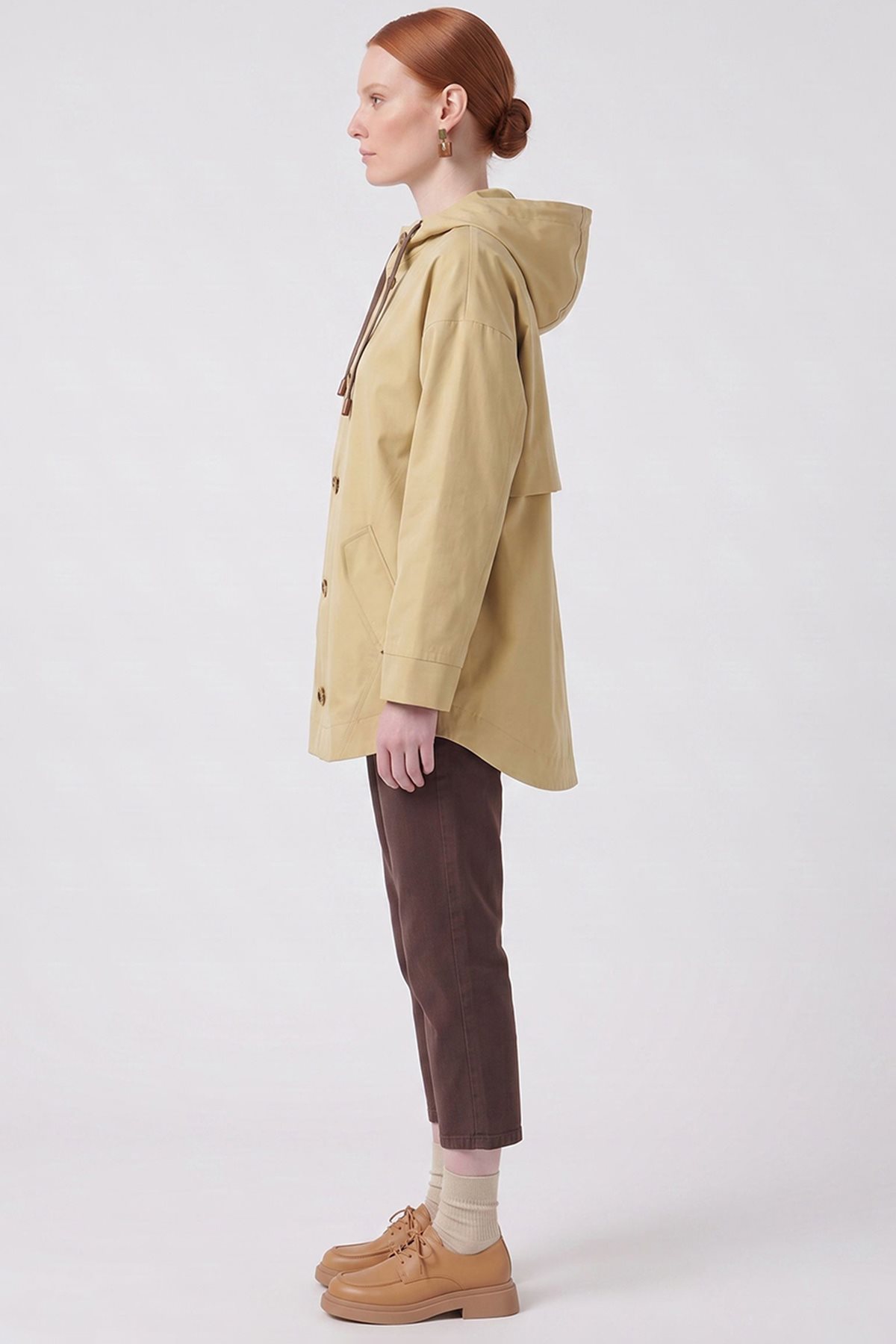 Hooded Short Trench Coat Light Yellow