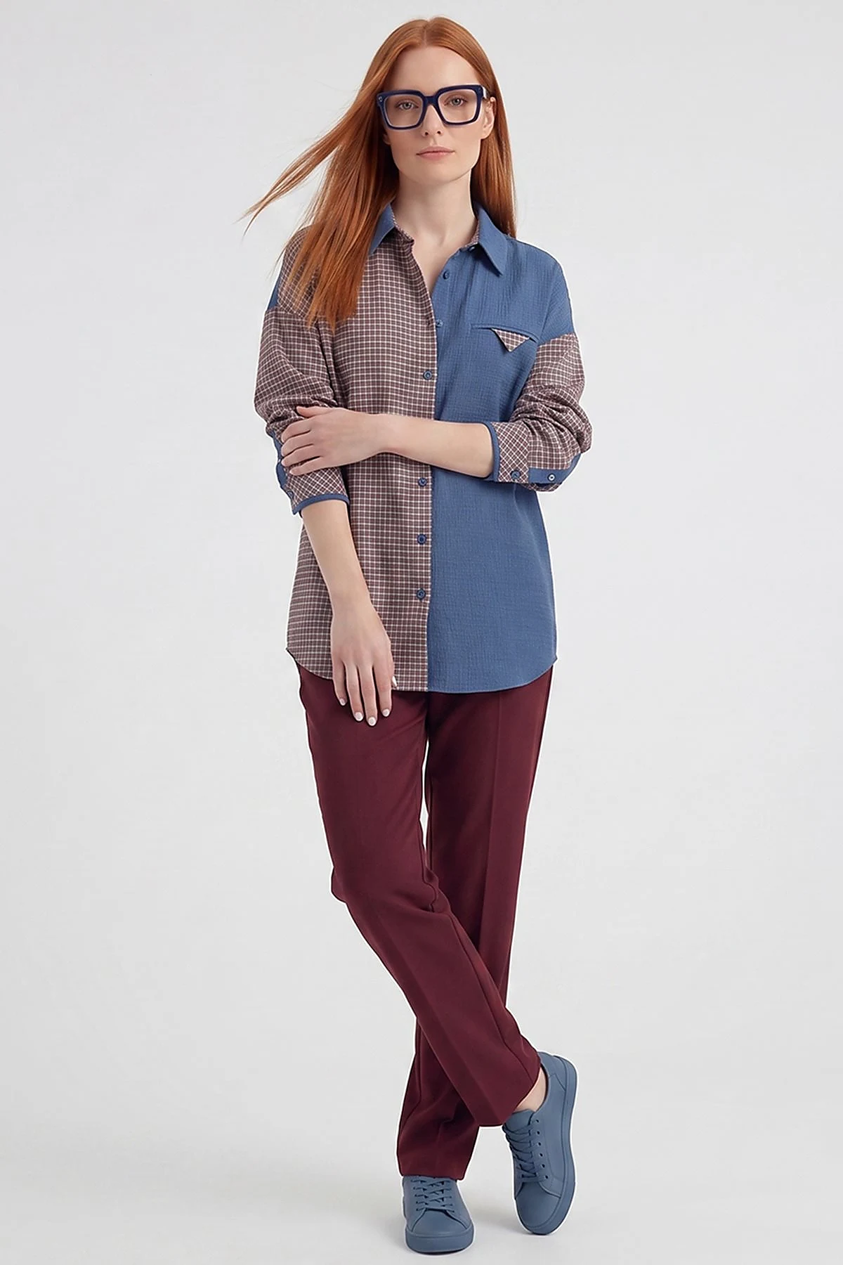 Checkered Pattern Tunic Indigo