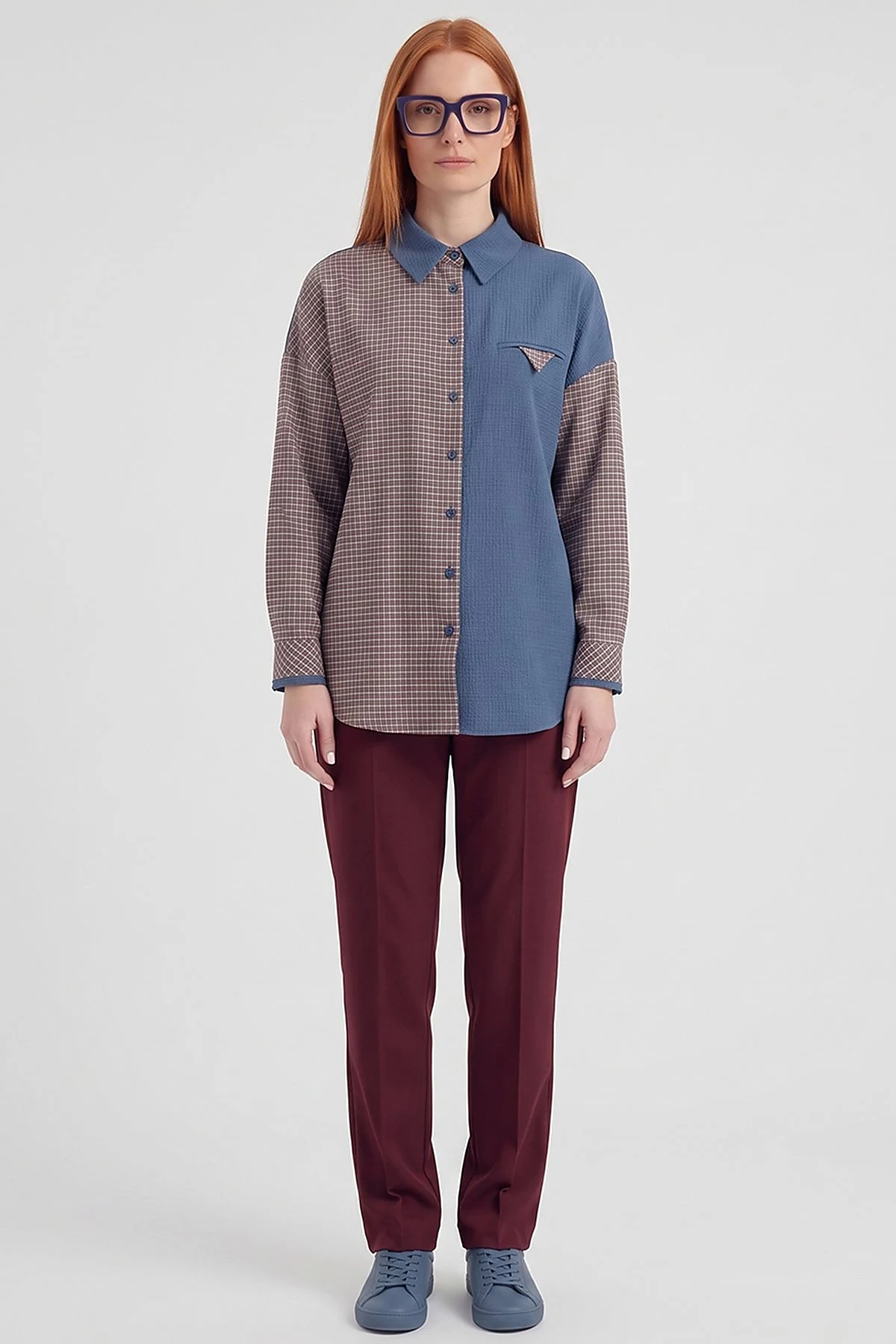 Checkered Pattern Tunic Indigo