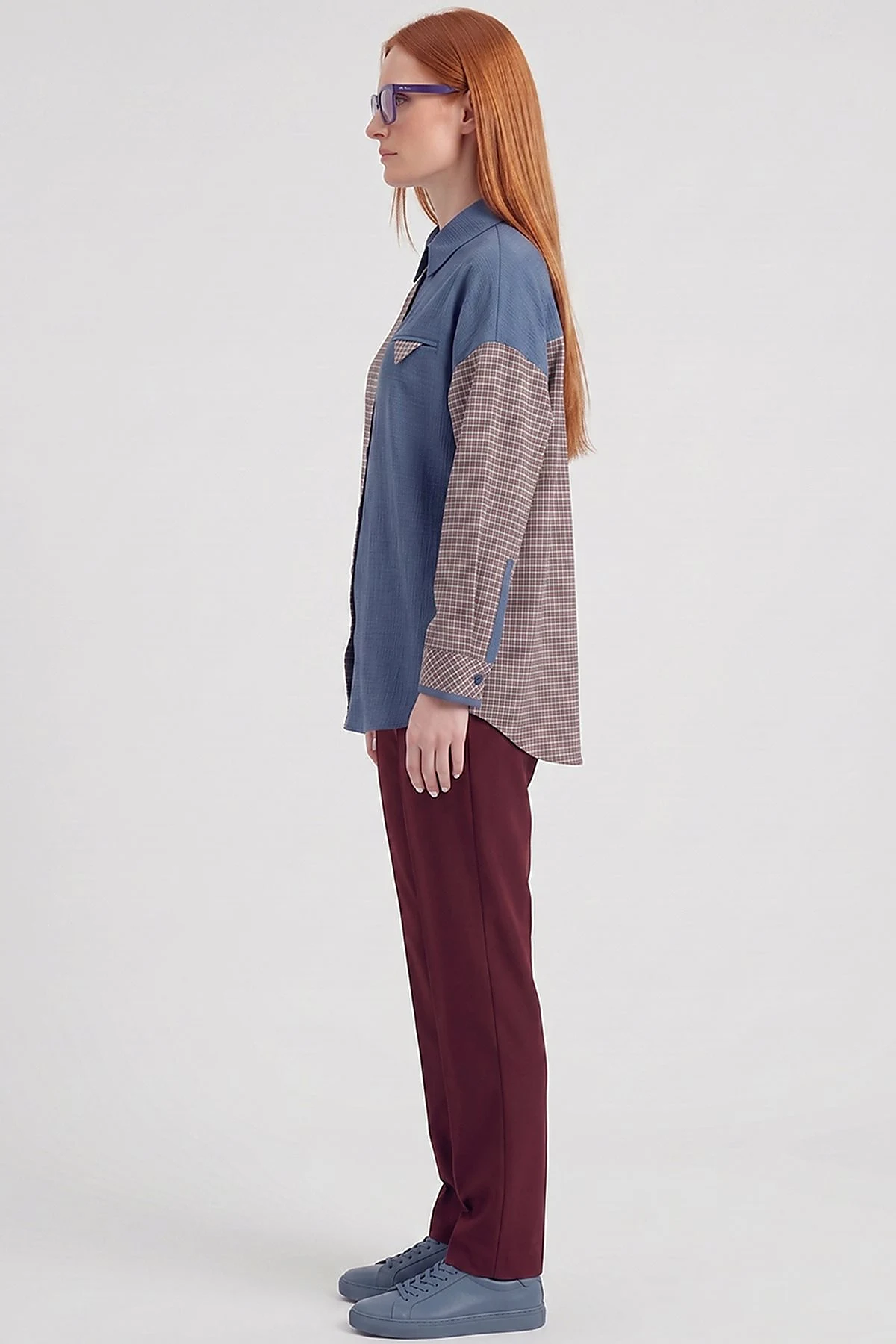 Checkered Pattern Tunic Indigo