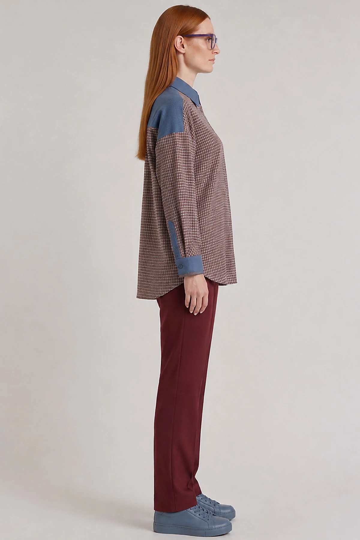 Checkered Pattern Tunic Indigo