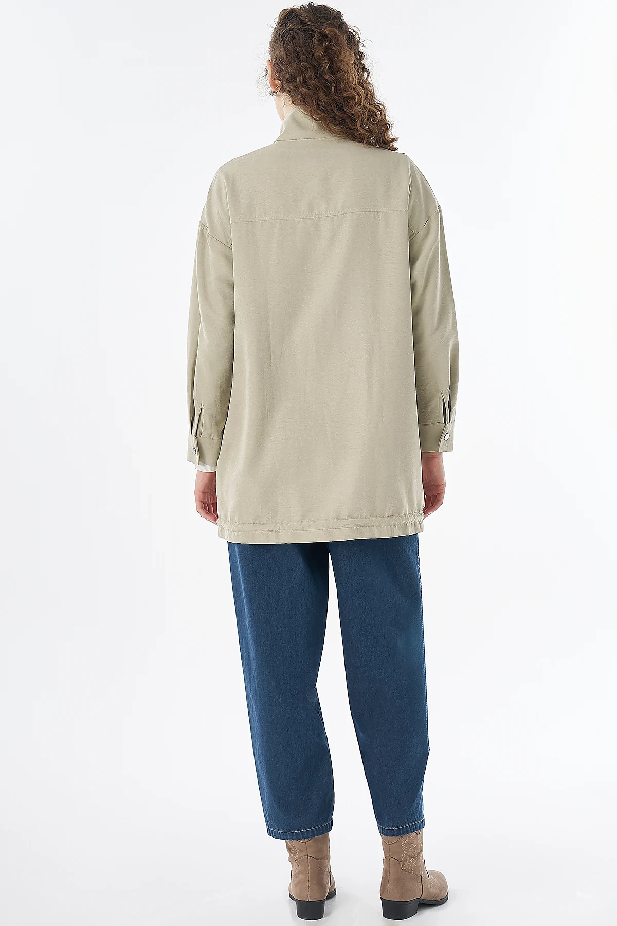 Double Pocket Stand Collar Jacket in Green