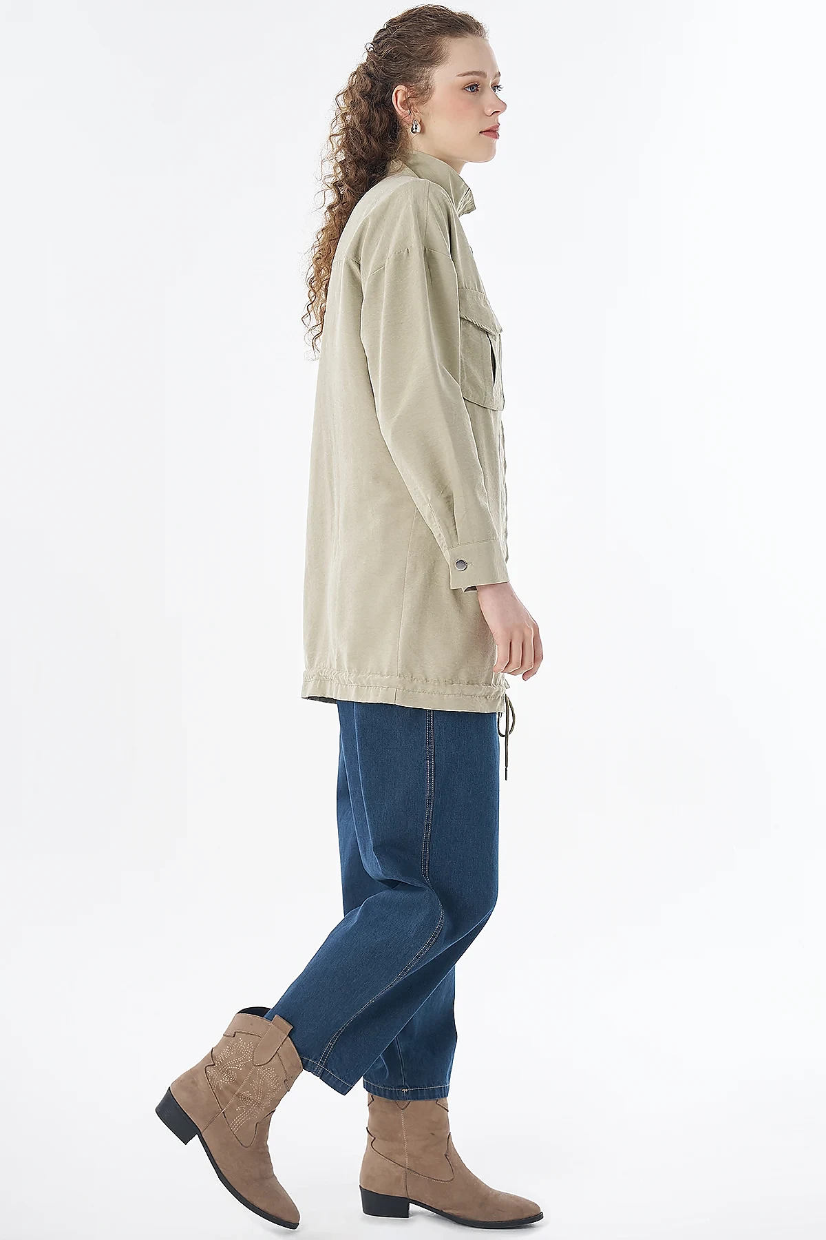 Double Pocket Stand Collar Jacket in Green