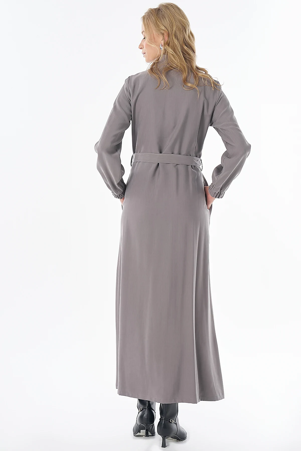 Rayon Dress with Flap Pockets Charcoal