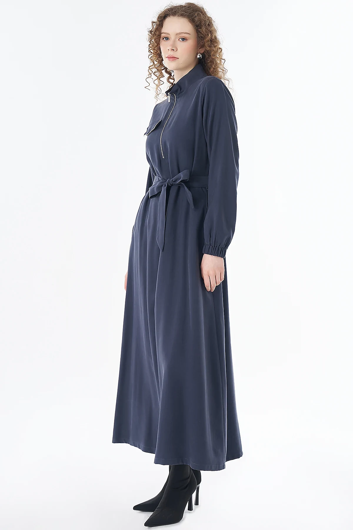 Rayon Dress with Flap Pockets Navy