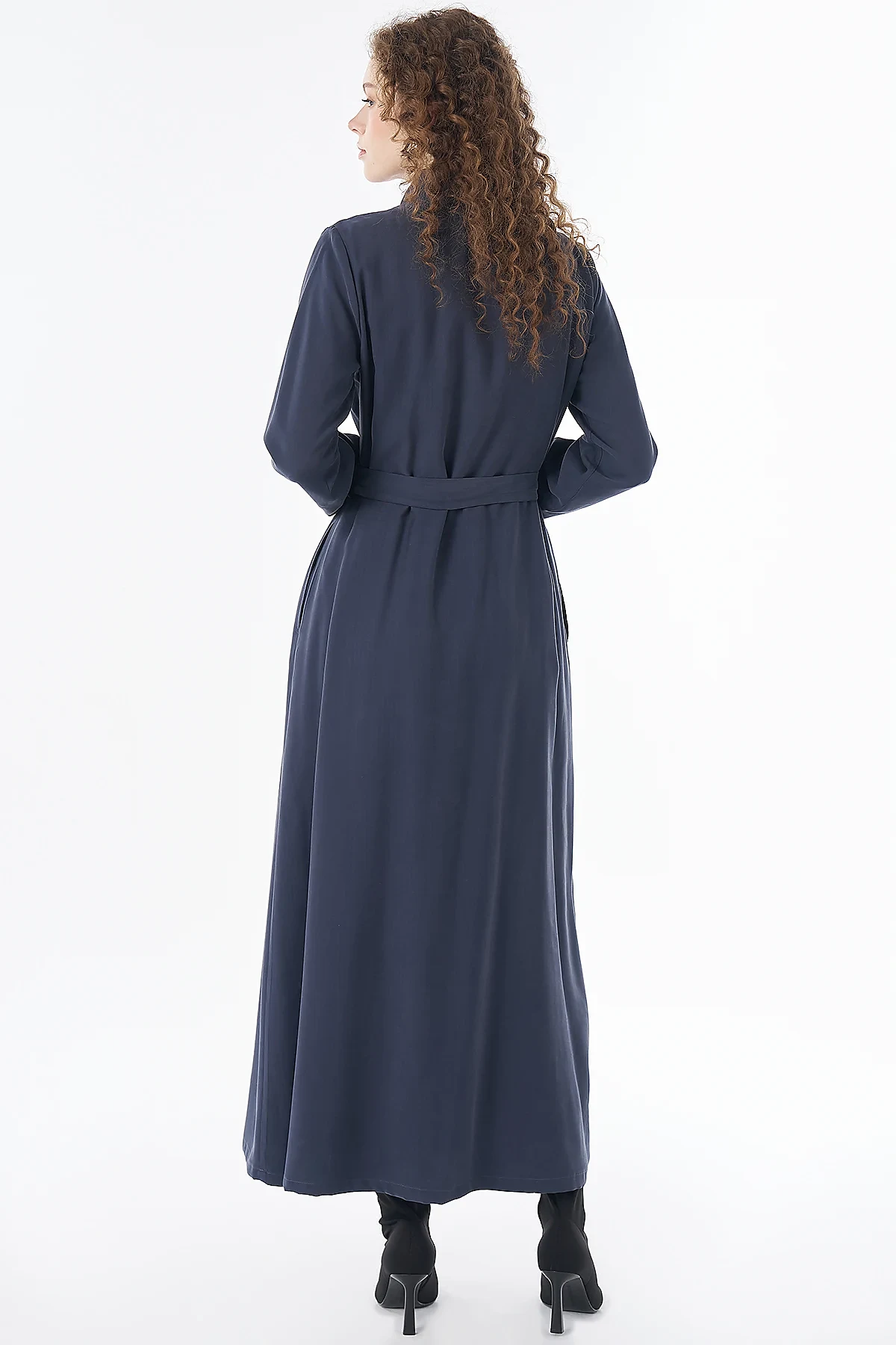 Rayon Dress with Flap Pockets Navy