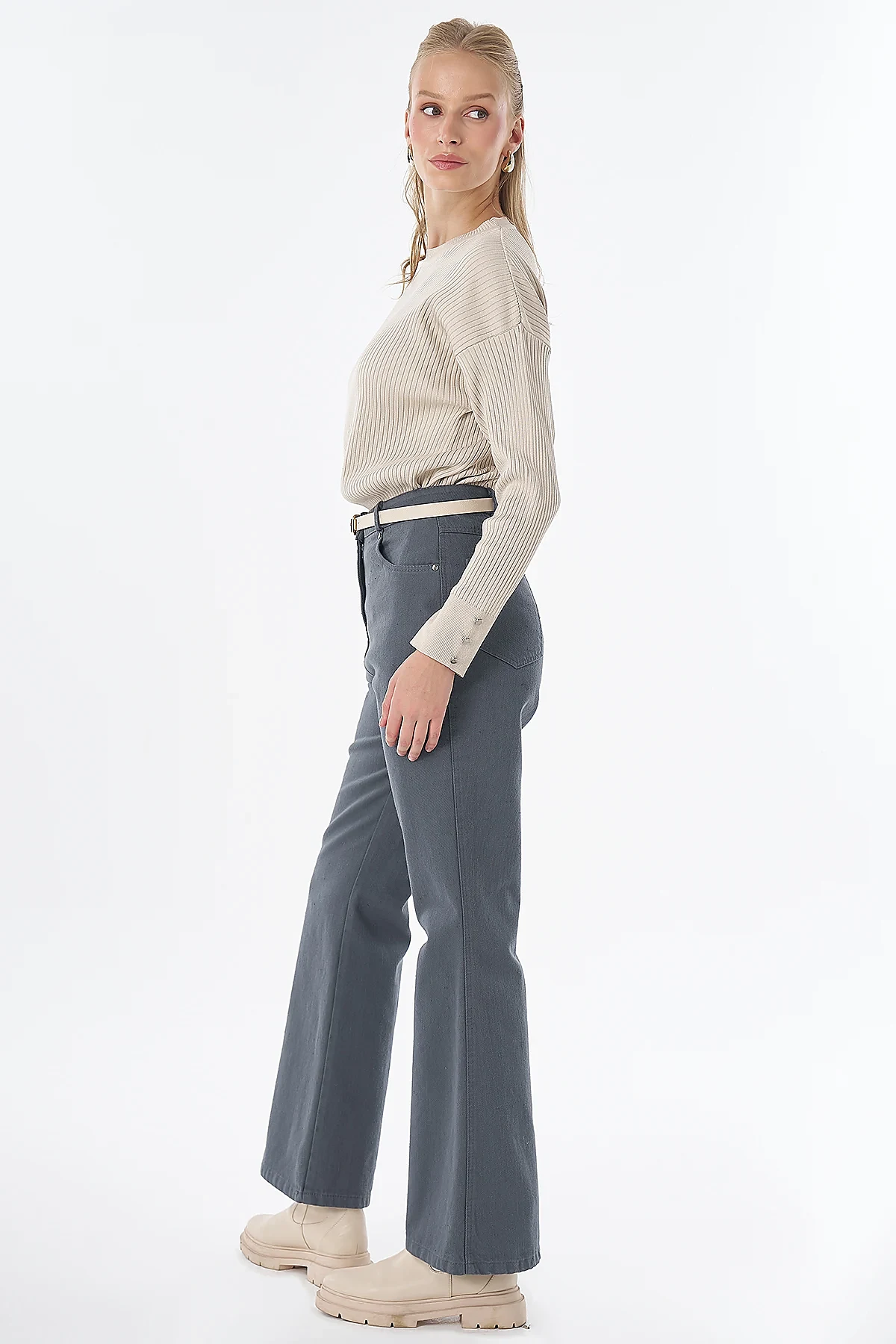 Flared Non-Denim Trousers Indigo