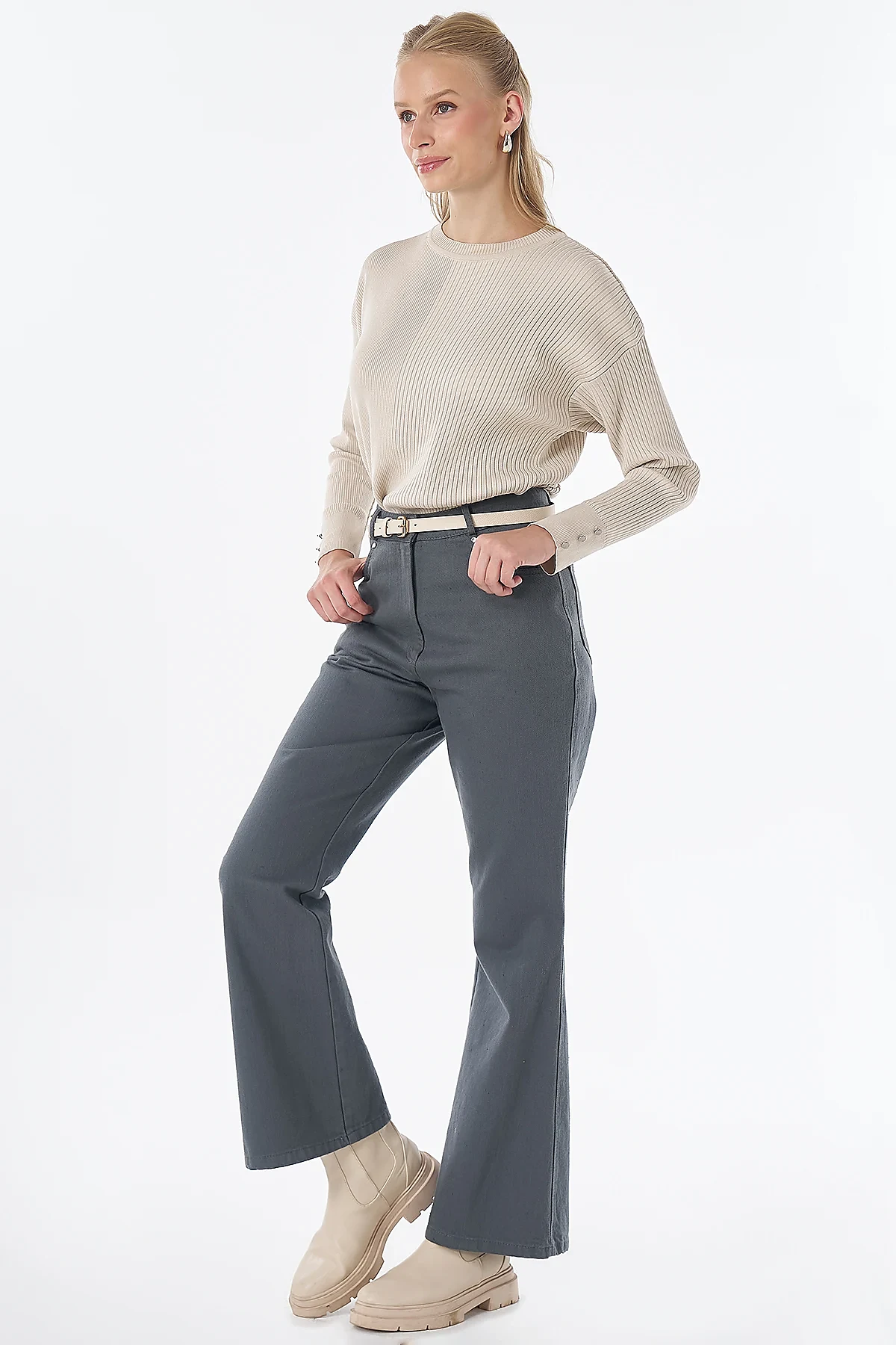 Flared Non-Denim Trousers Indigo