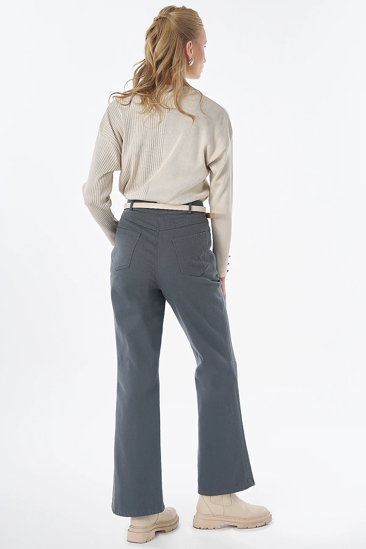 Flared Non-Denim Trousers Indigo