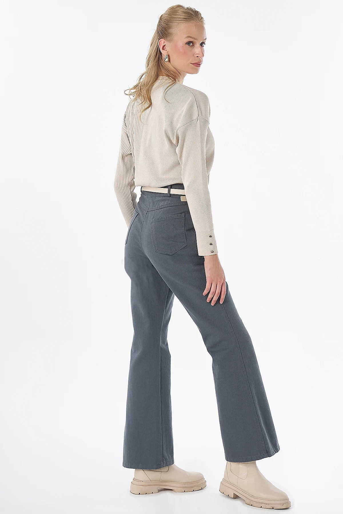 Flared Non-Denim Trousers Indigo