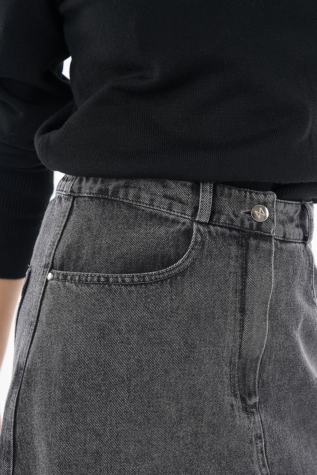 Stitch Detail Denim Skirt Anthracite