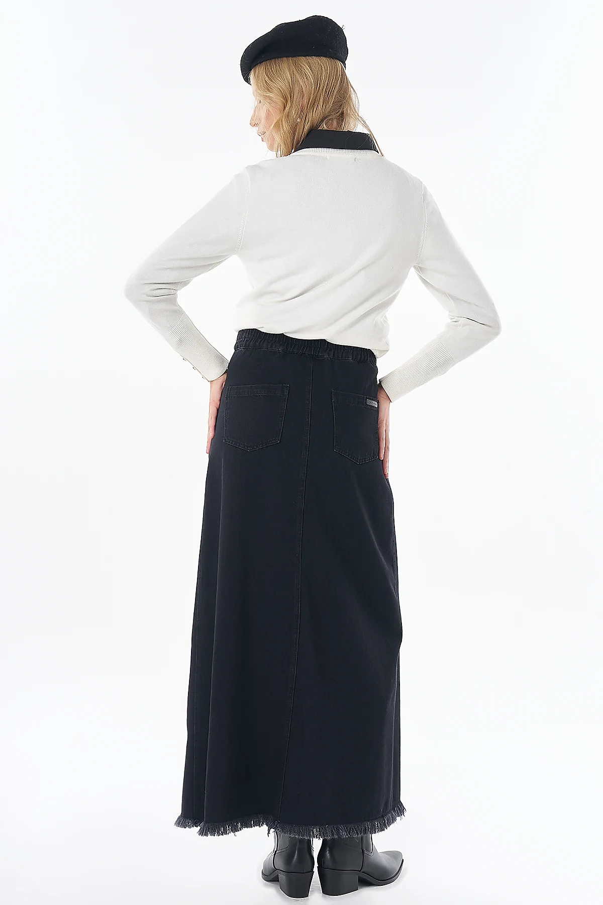 Stitch Detail Denim Skirt Black