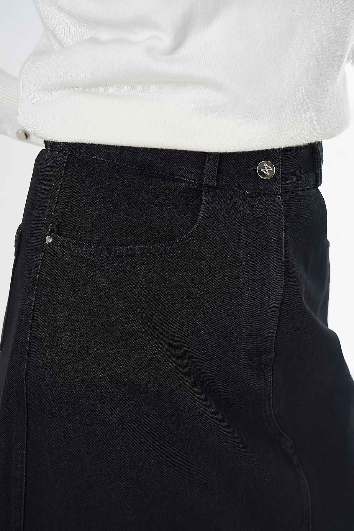 Stitch Detail Denim Skirt Black