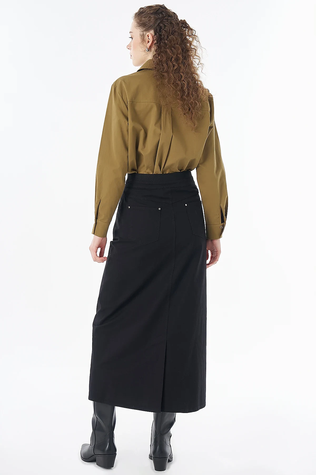 Button-Detail Non-Denim Skirt Black