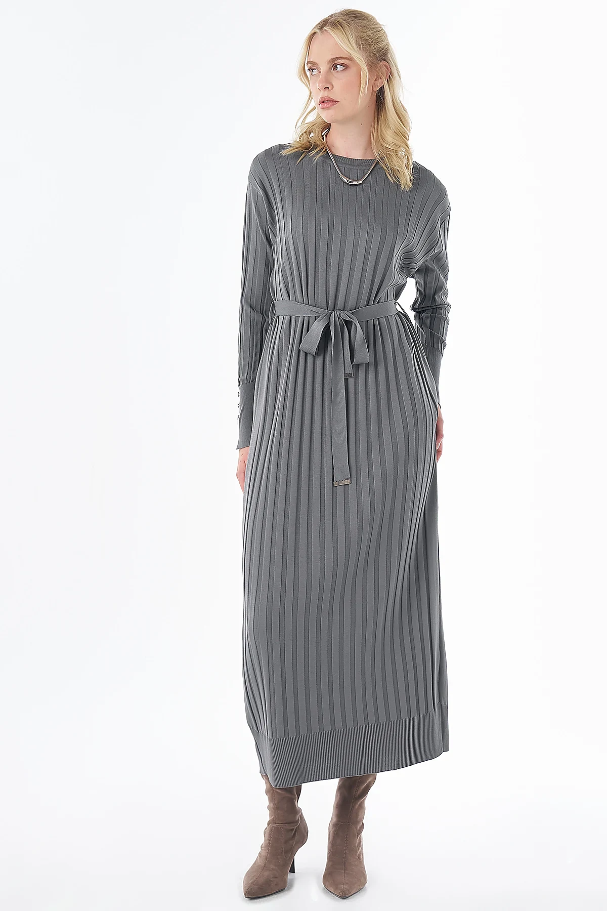 Belted Knit Dress Anthracite