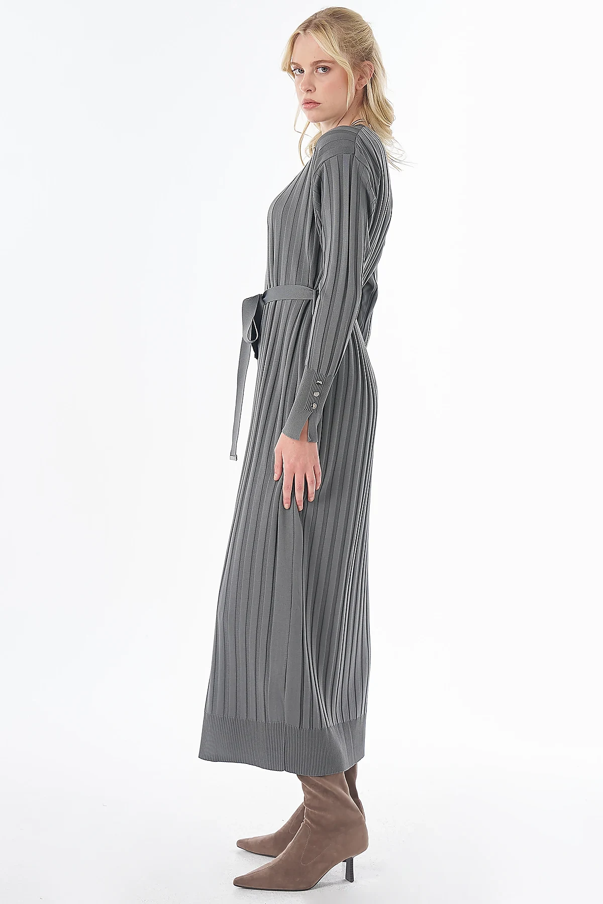 Belted Knit Dress Anthracite