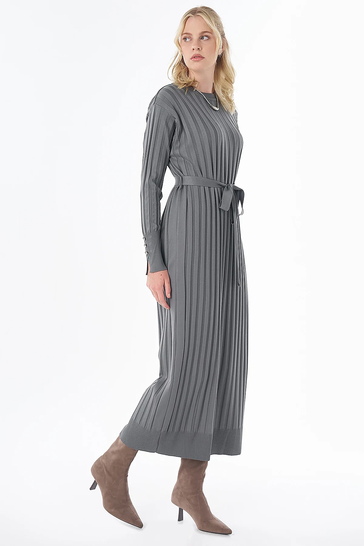 Belted Knit Dress Anthracite