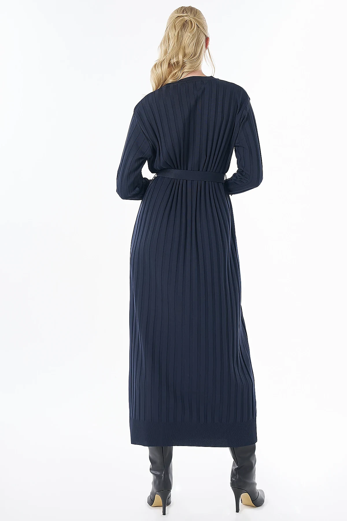 Belted Knit Dress Navy