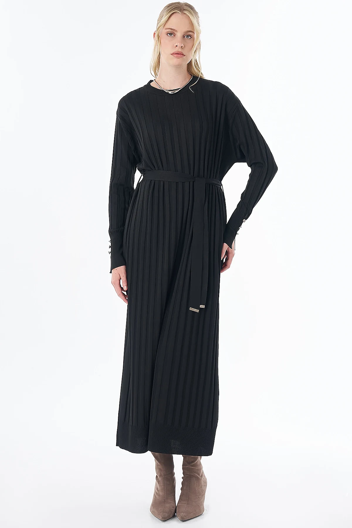 Belted Knit Dress Black