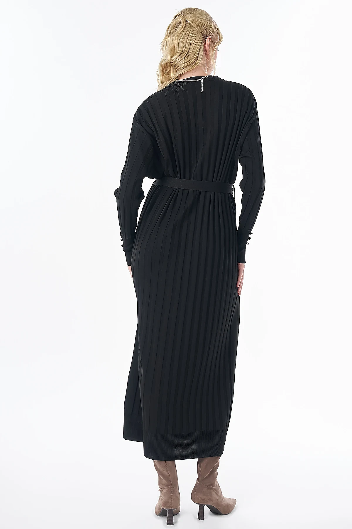 Belted Knit Dress Black