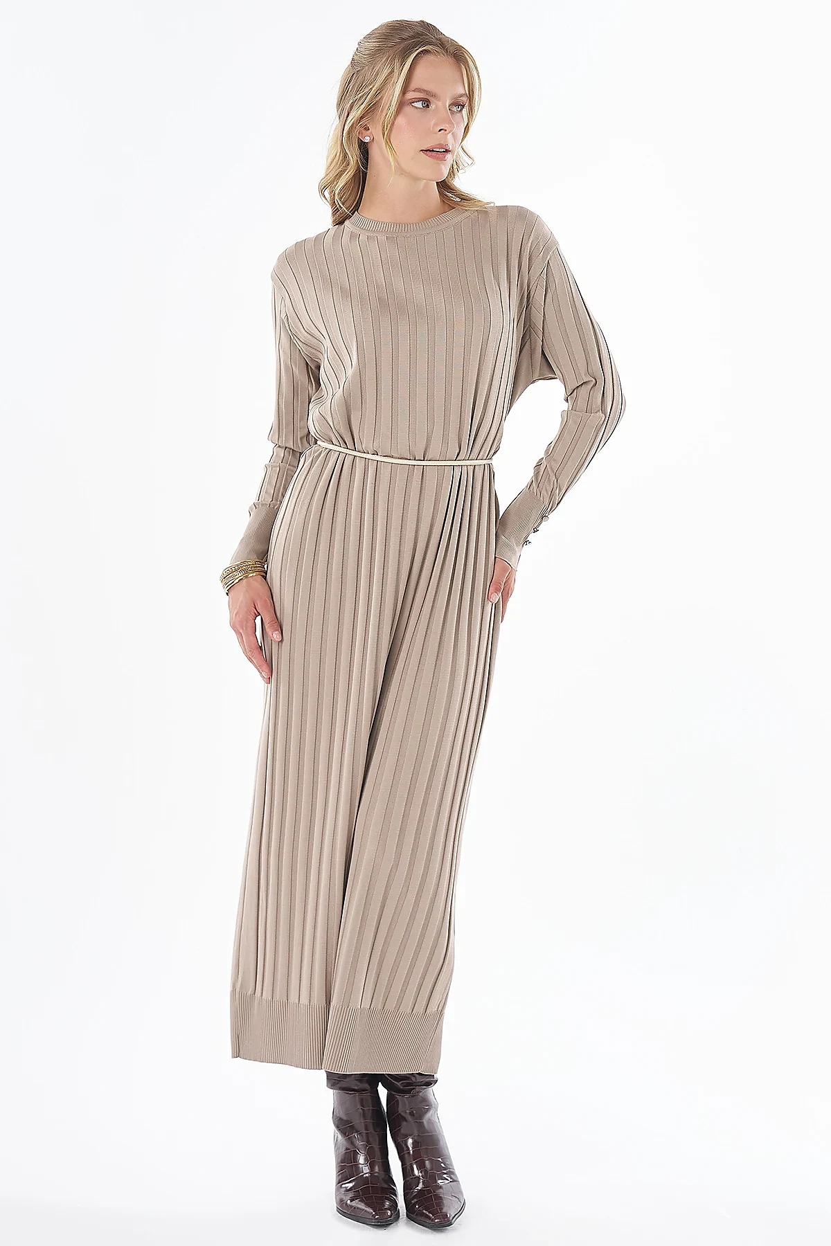 Belted Knit Dress Mink