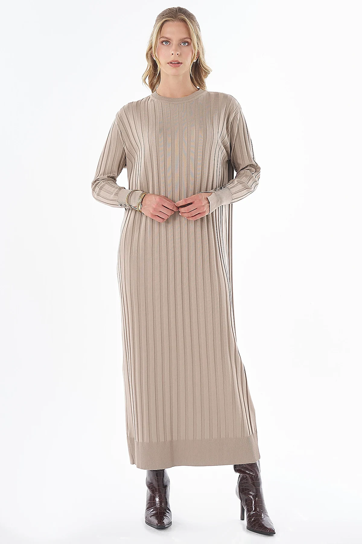 Belted Knit Dress Mink