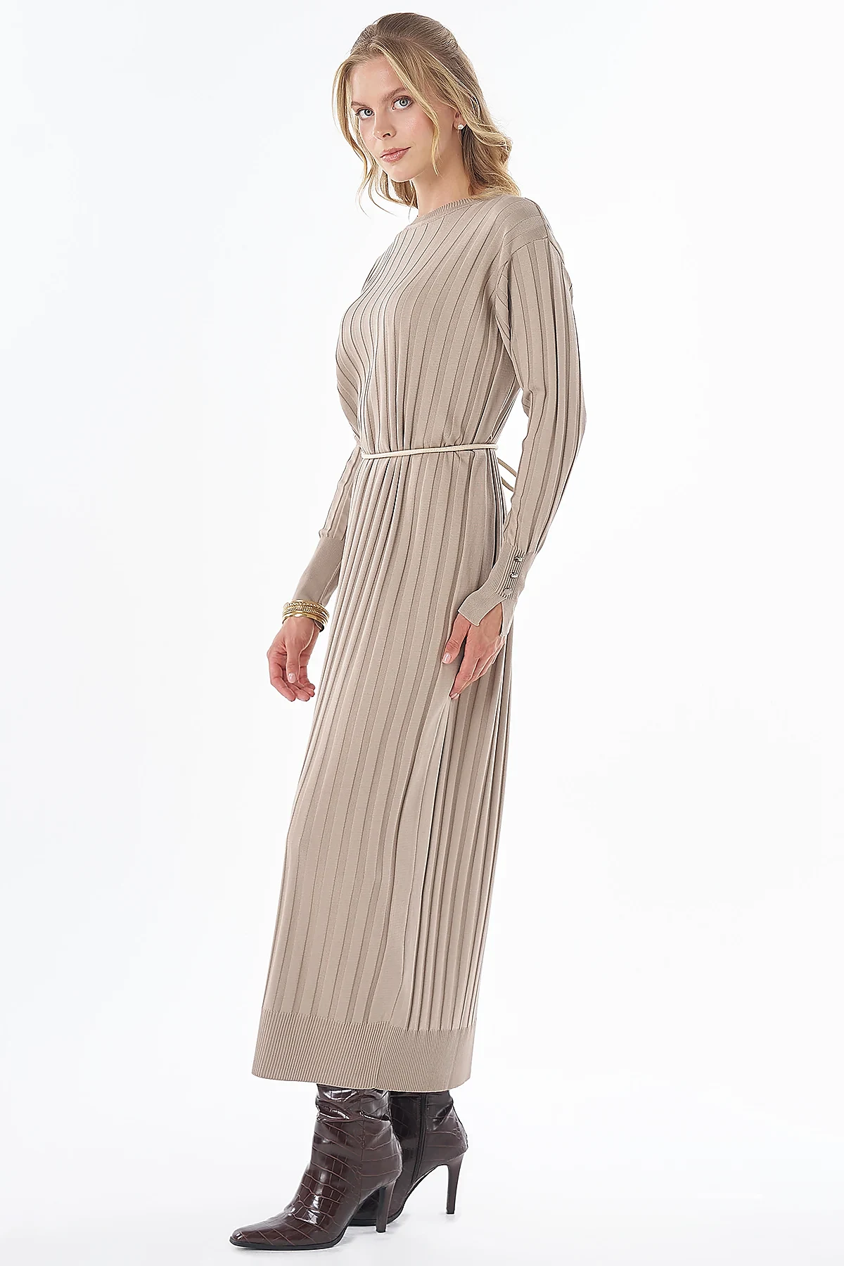 Belted Knit Dress Mink