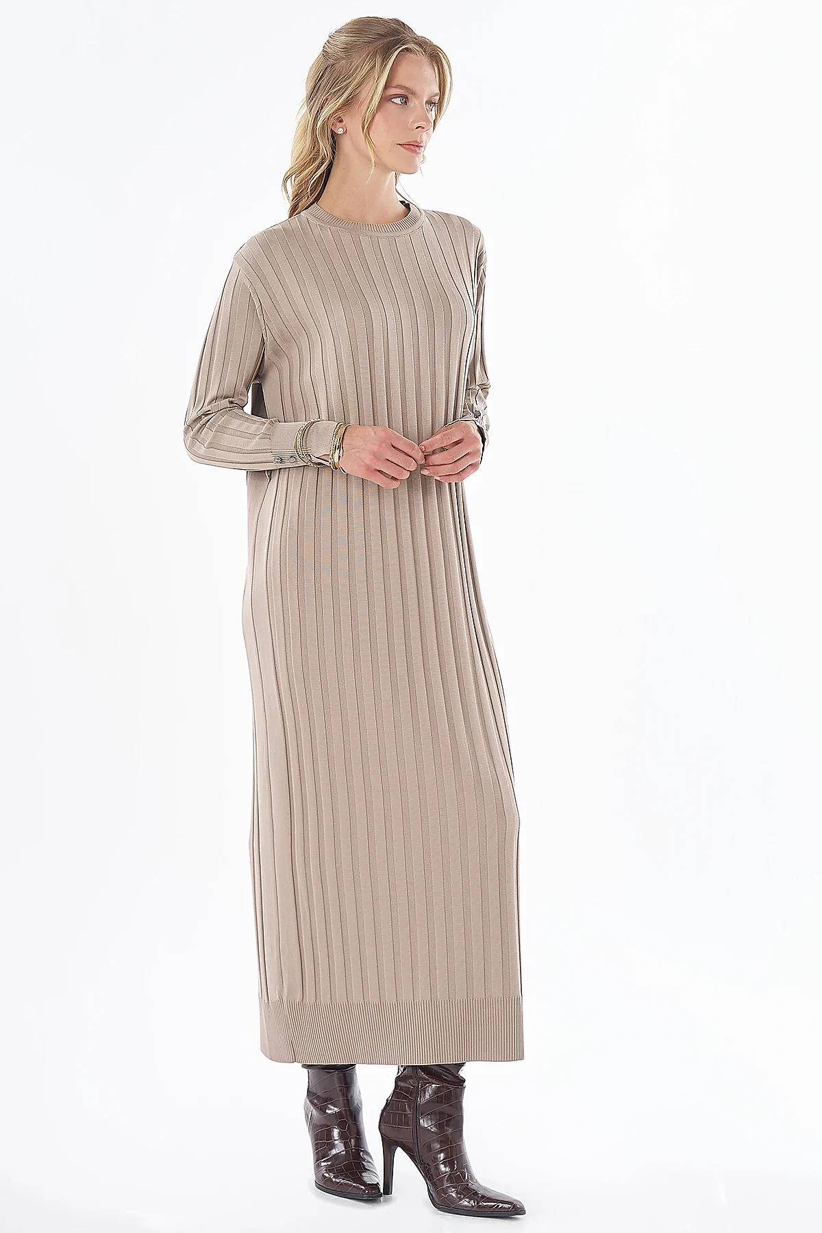 Belted Knit Dress Mink