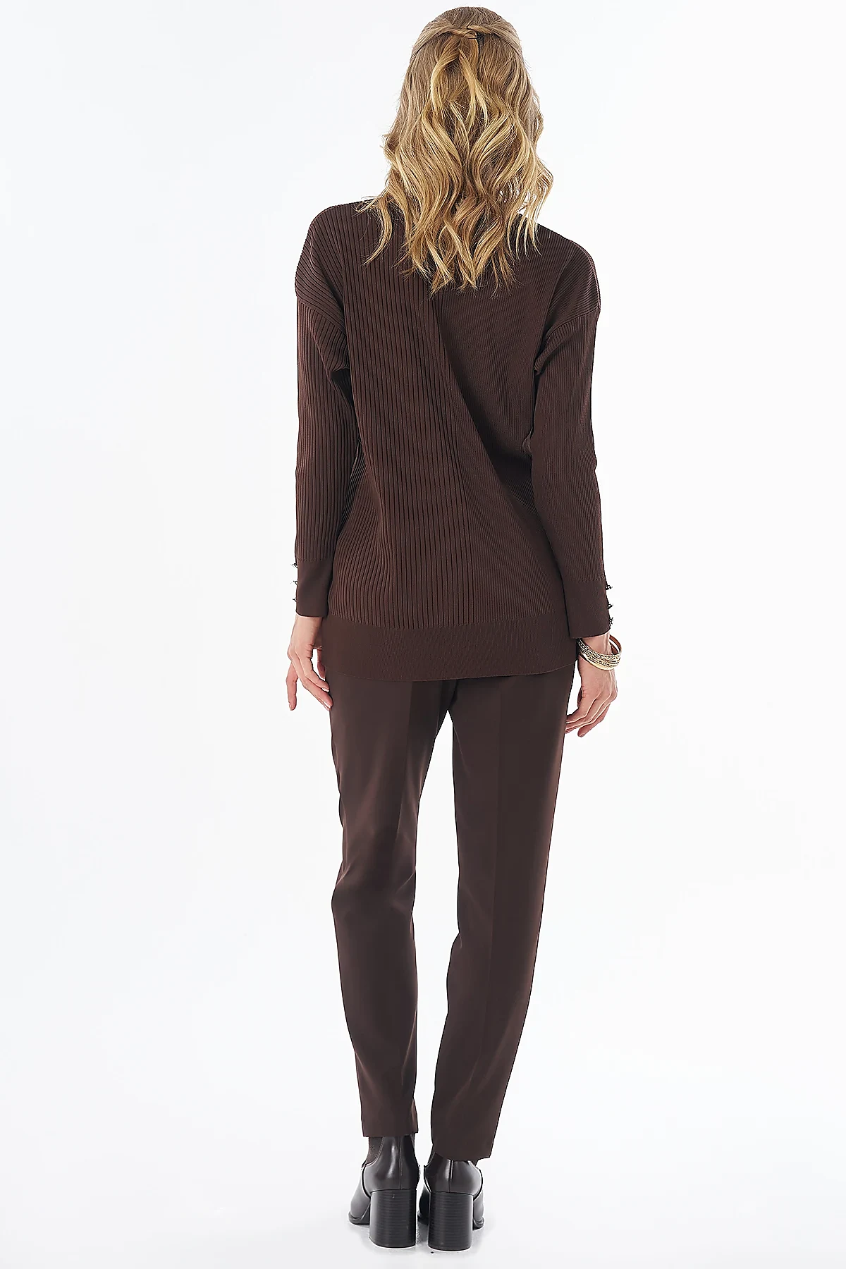 Accessory Button Knit Tunic - Brown
