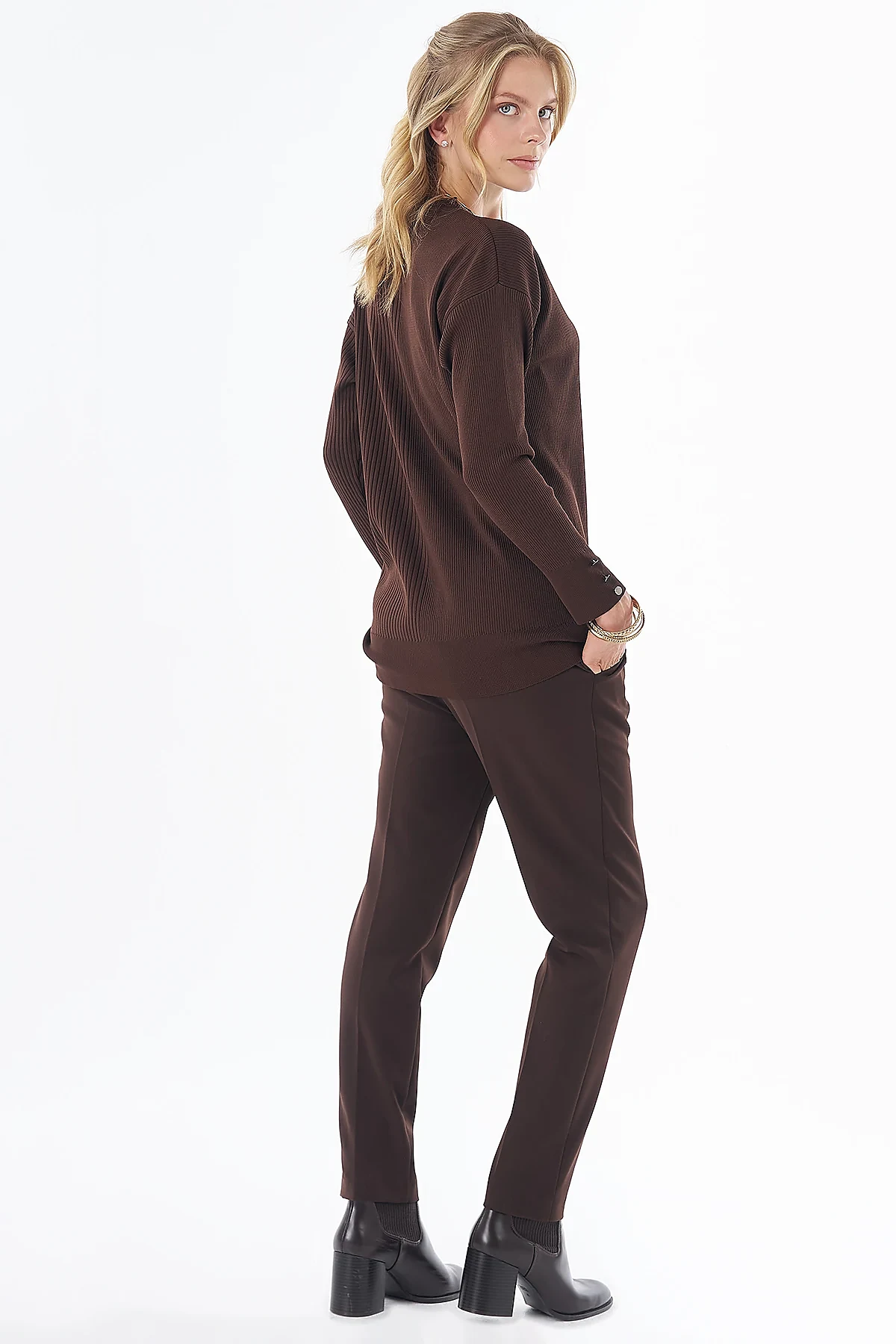 Accessory Button Knit Tunic - Brown