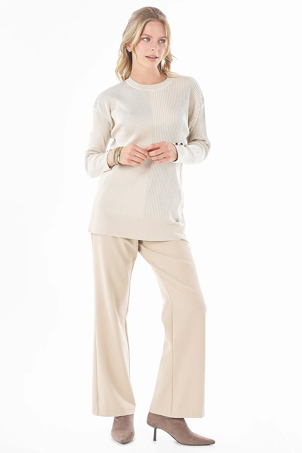 Accessory Button Knit Tunic - Cream
