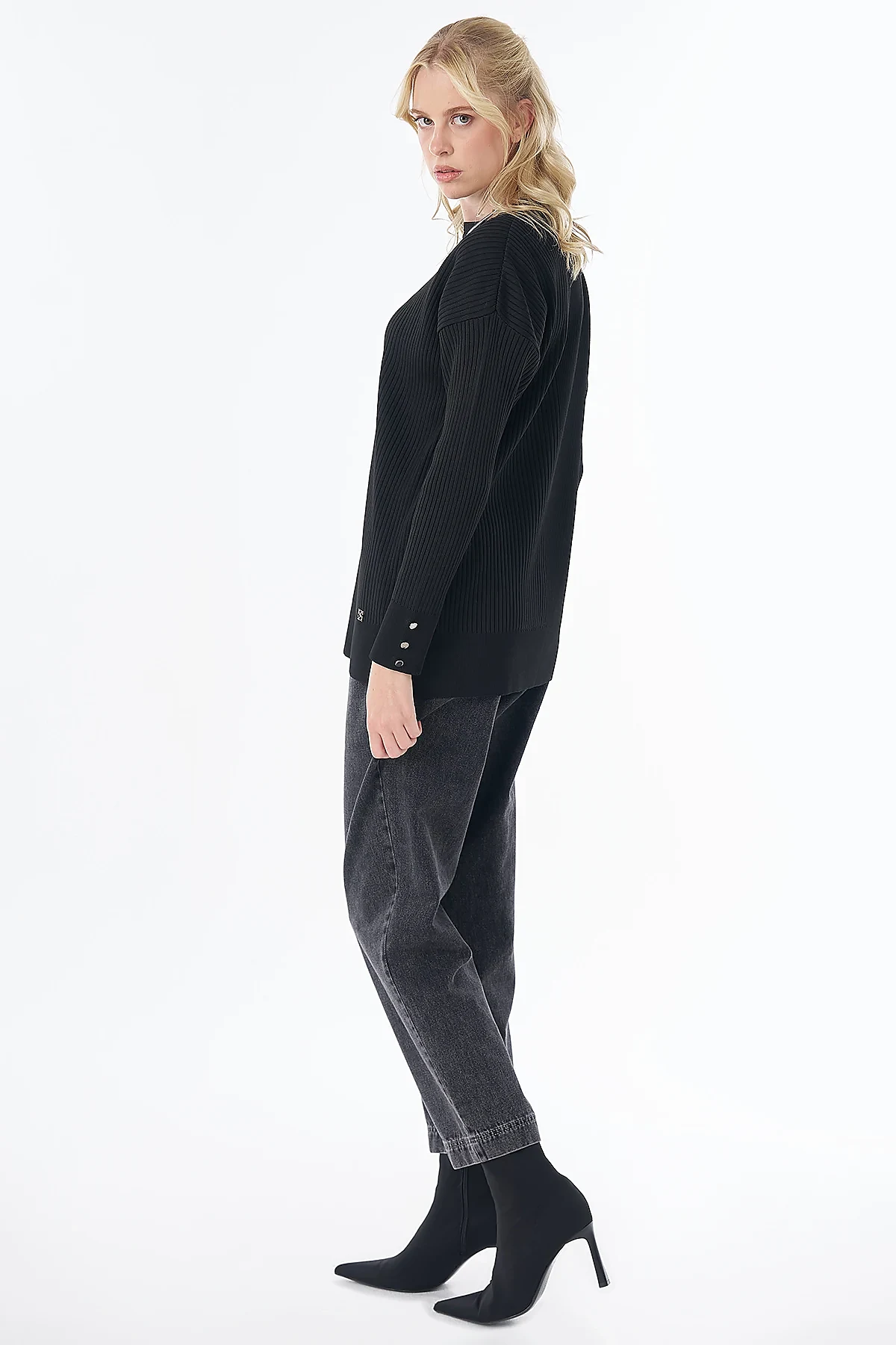 Accessory Button Knit Tunic - Black