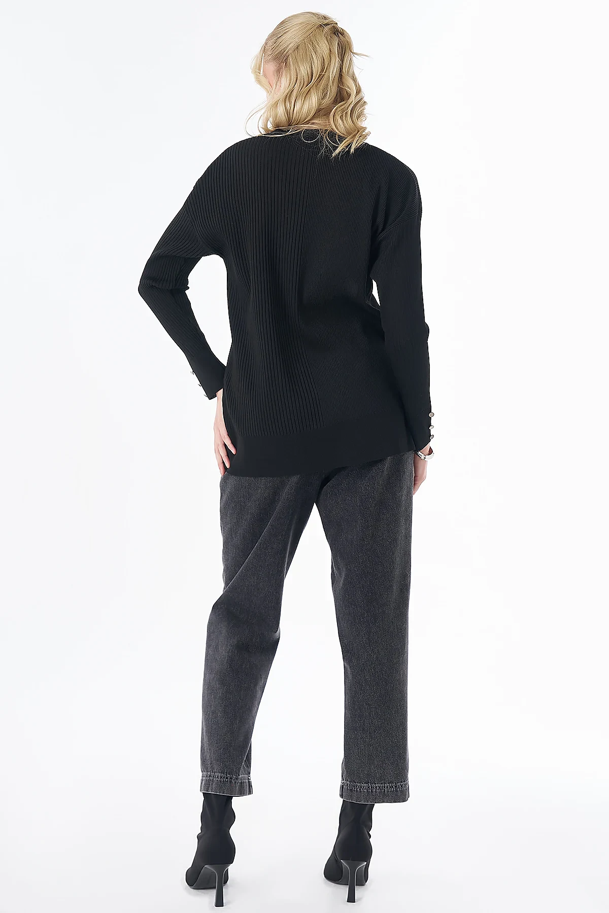 Accessory Button Knit Tunic - Black