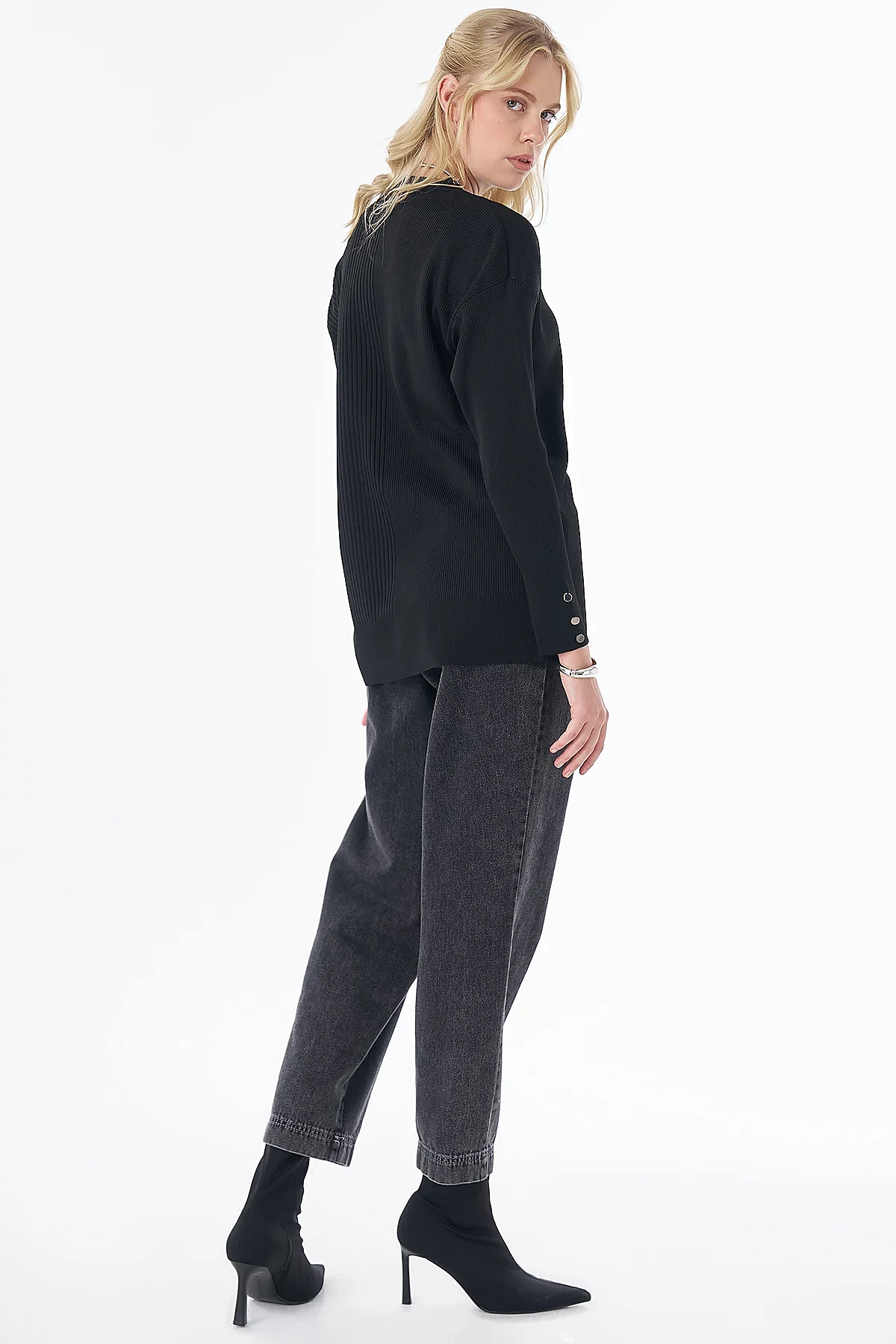 Accessory Button Knit Tunic - Black