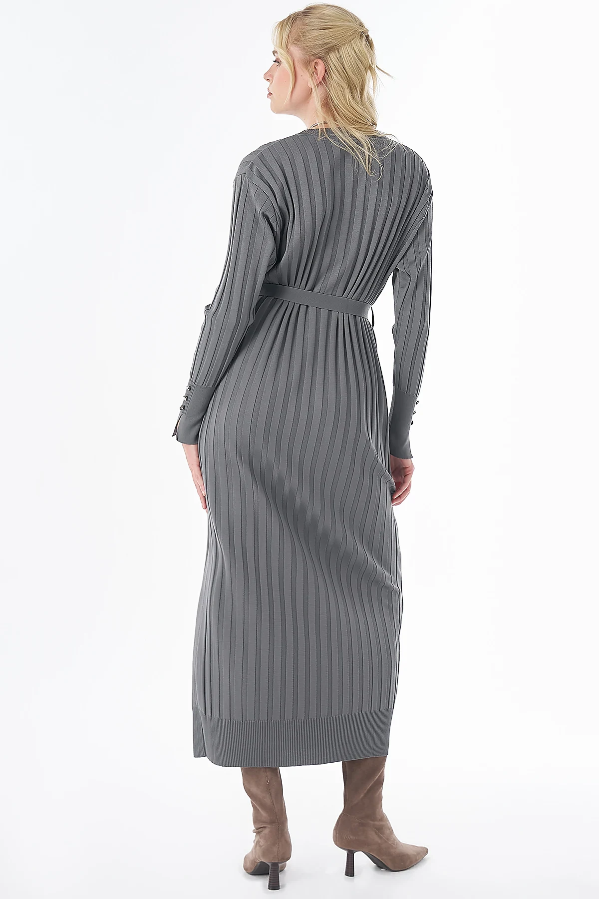 Belted Knit Dress Anthracite
