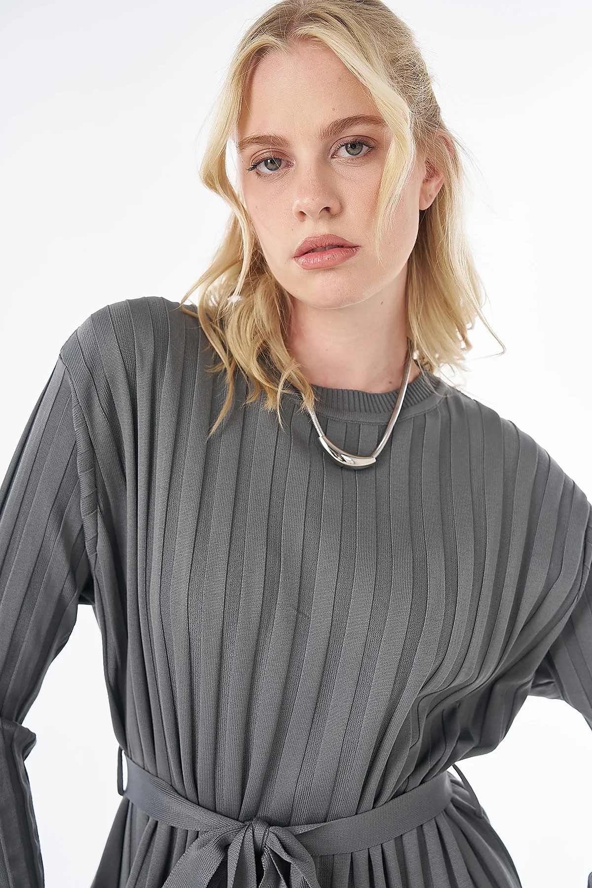 Belted Knit Dress Anthracite