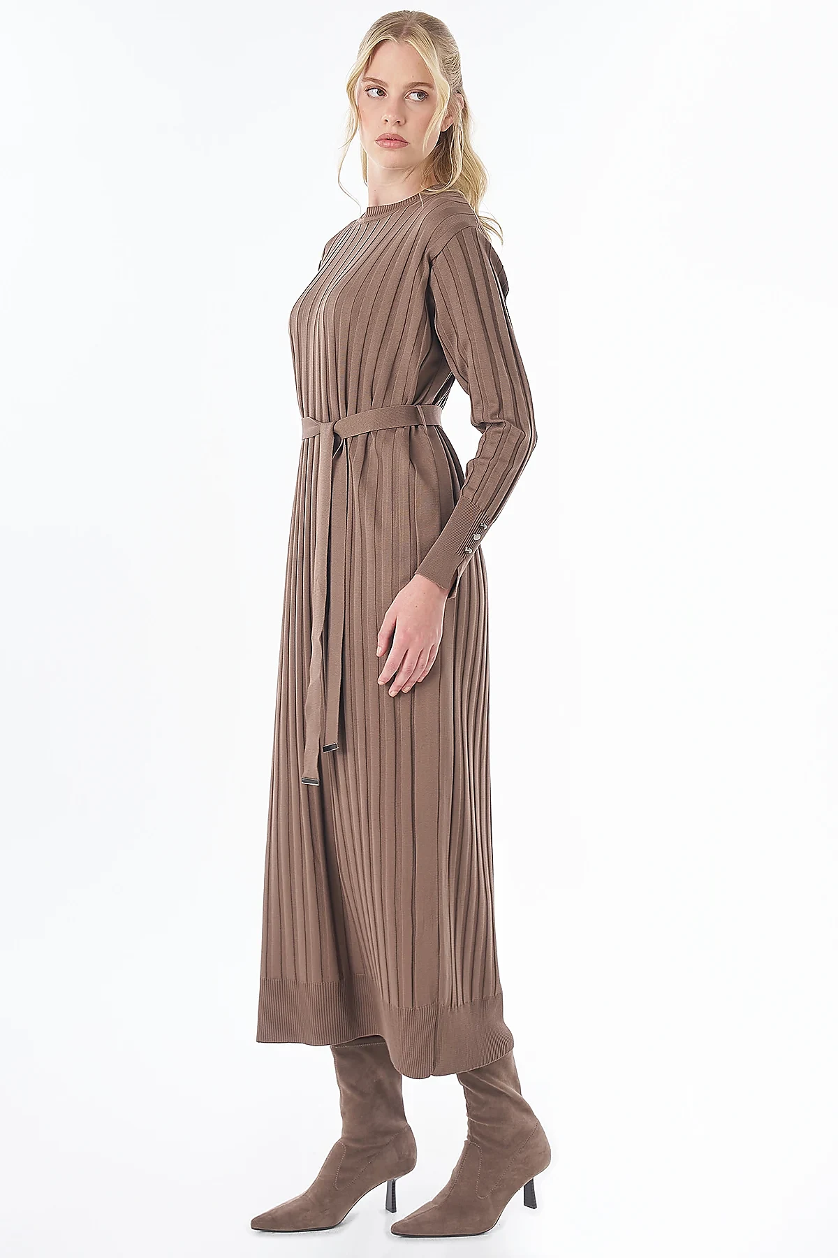 Belted Knit Dress Brown