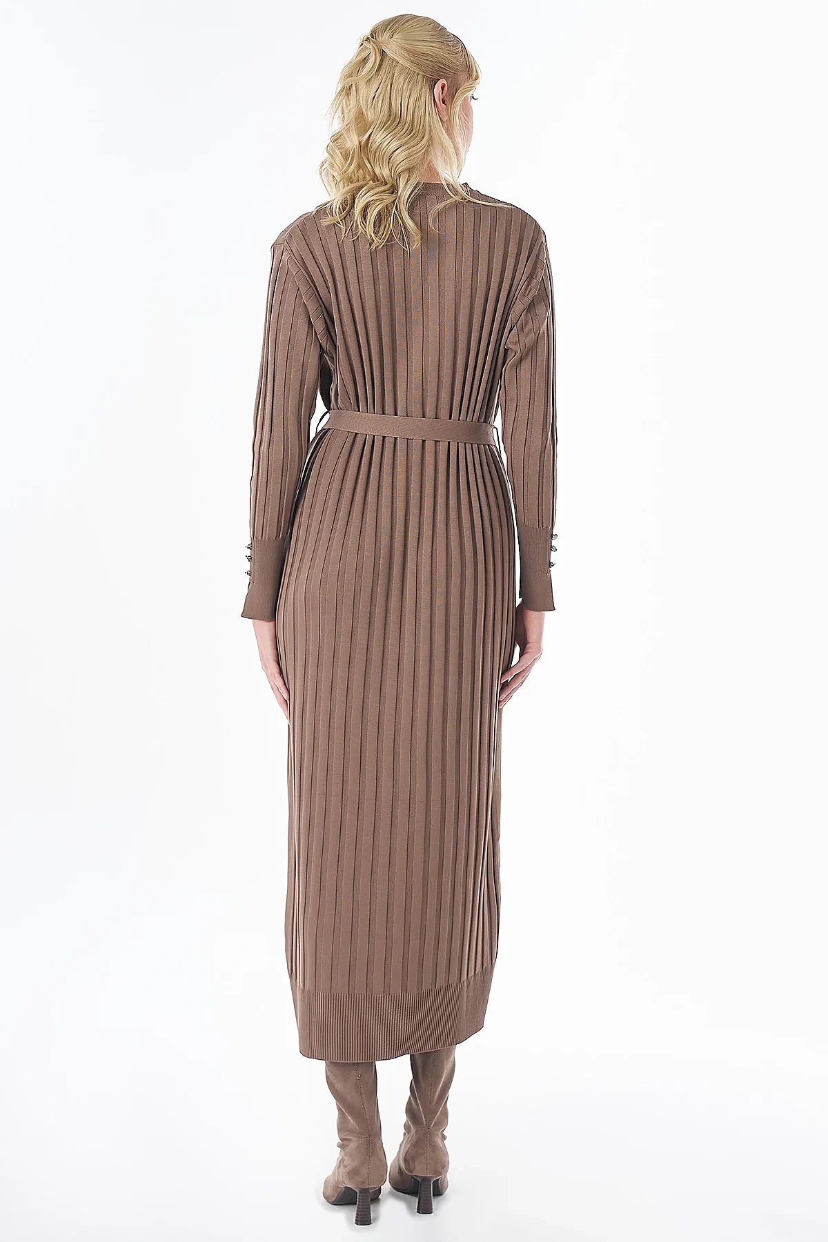 Belted Knit Dress Brown