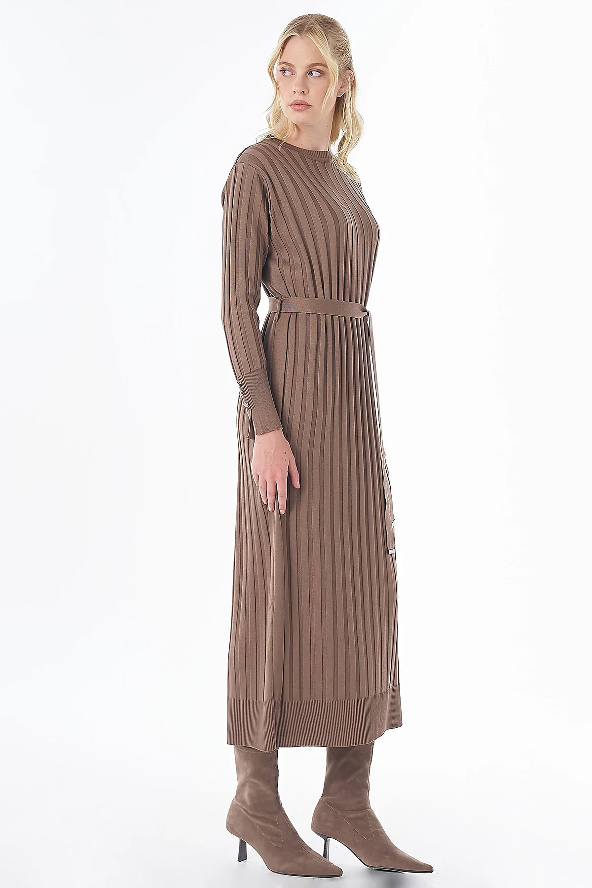 Belted Knit Dress Brown