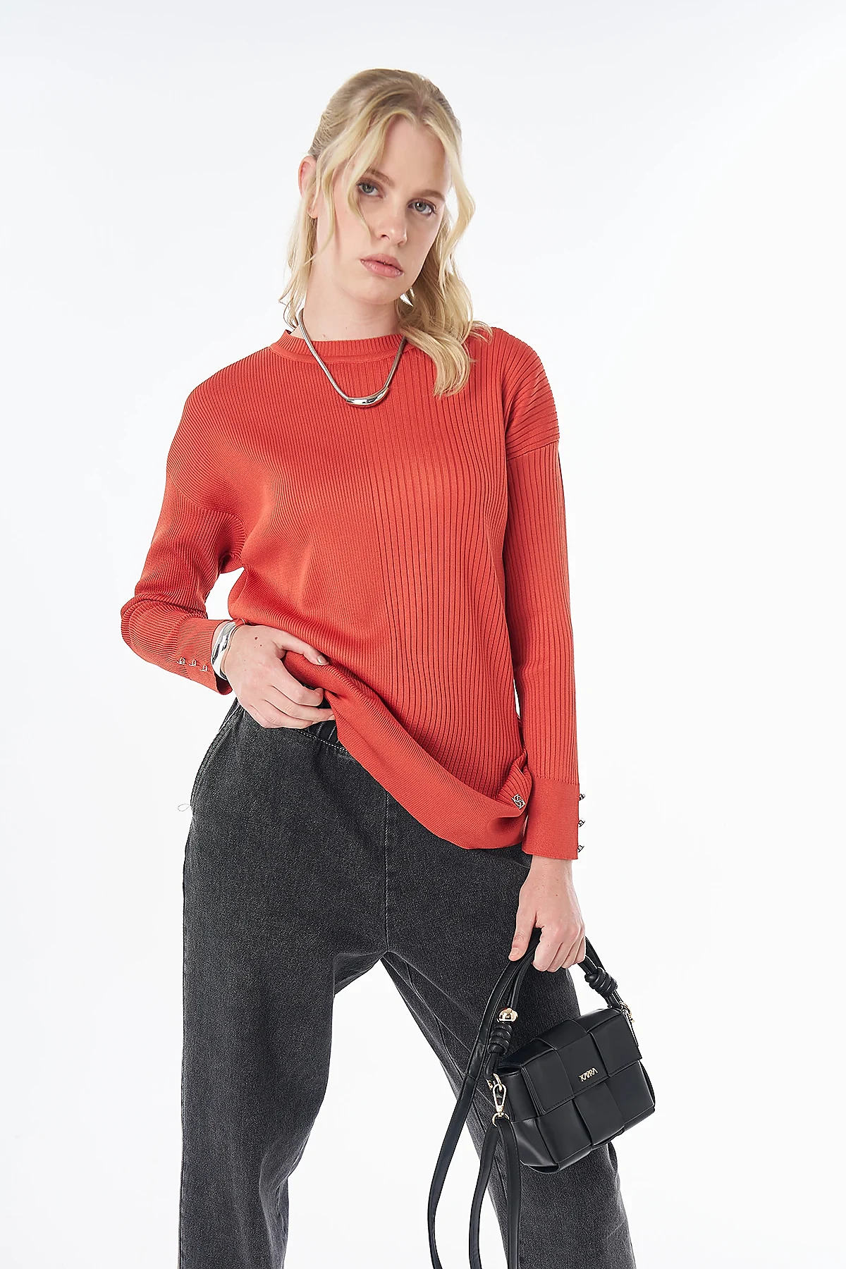 Accessory Button Knit Tunic - Terracotta