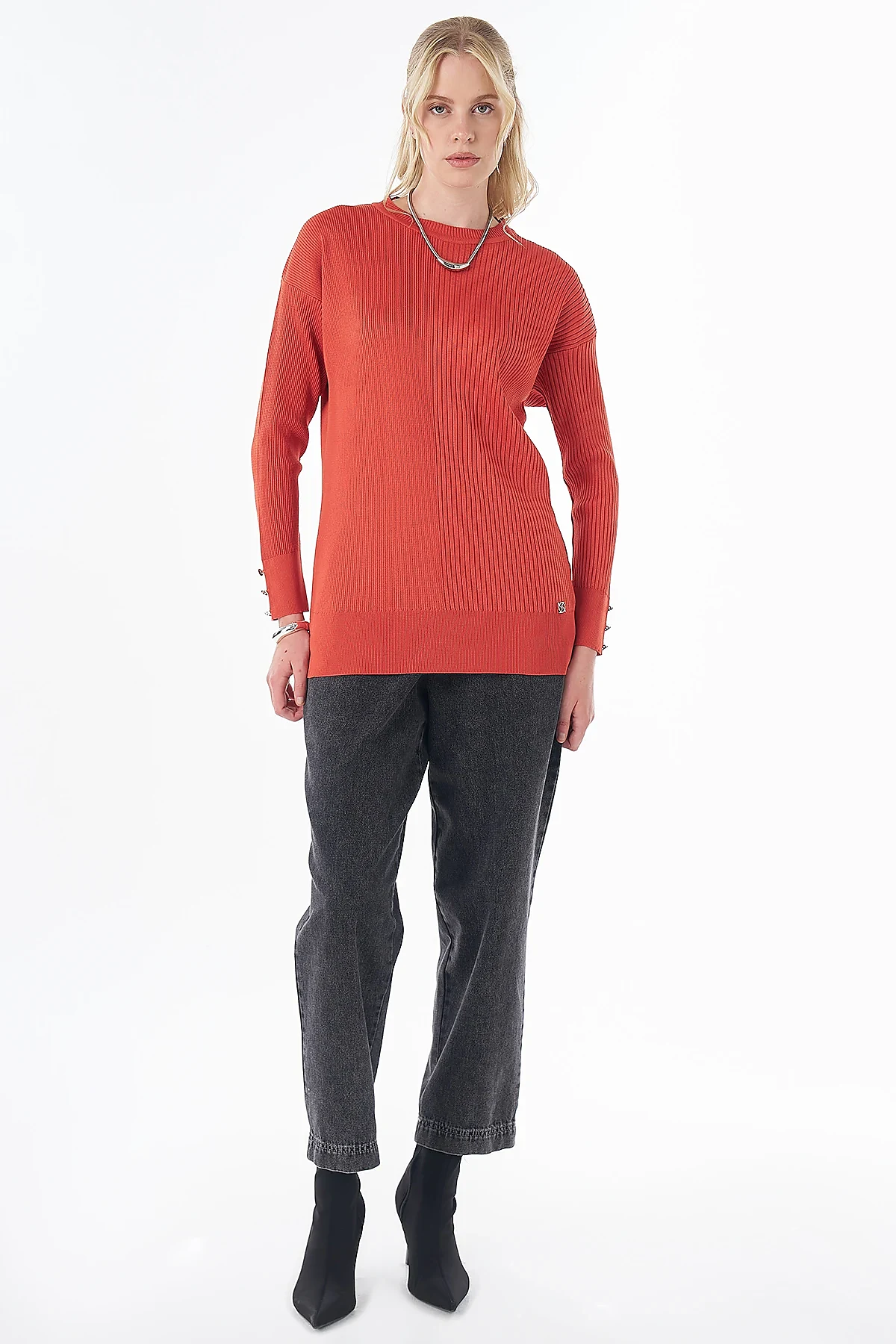 Accessory Button Knit Tunic - Terracotta