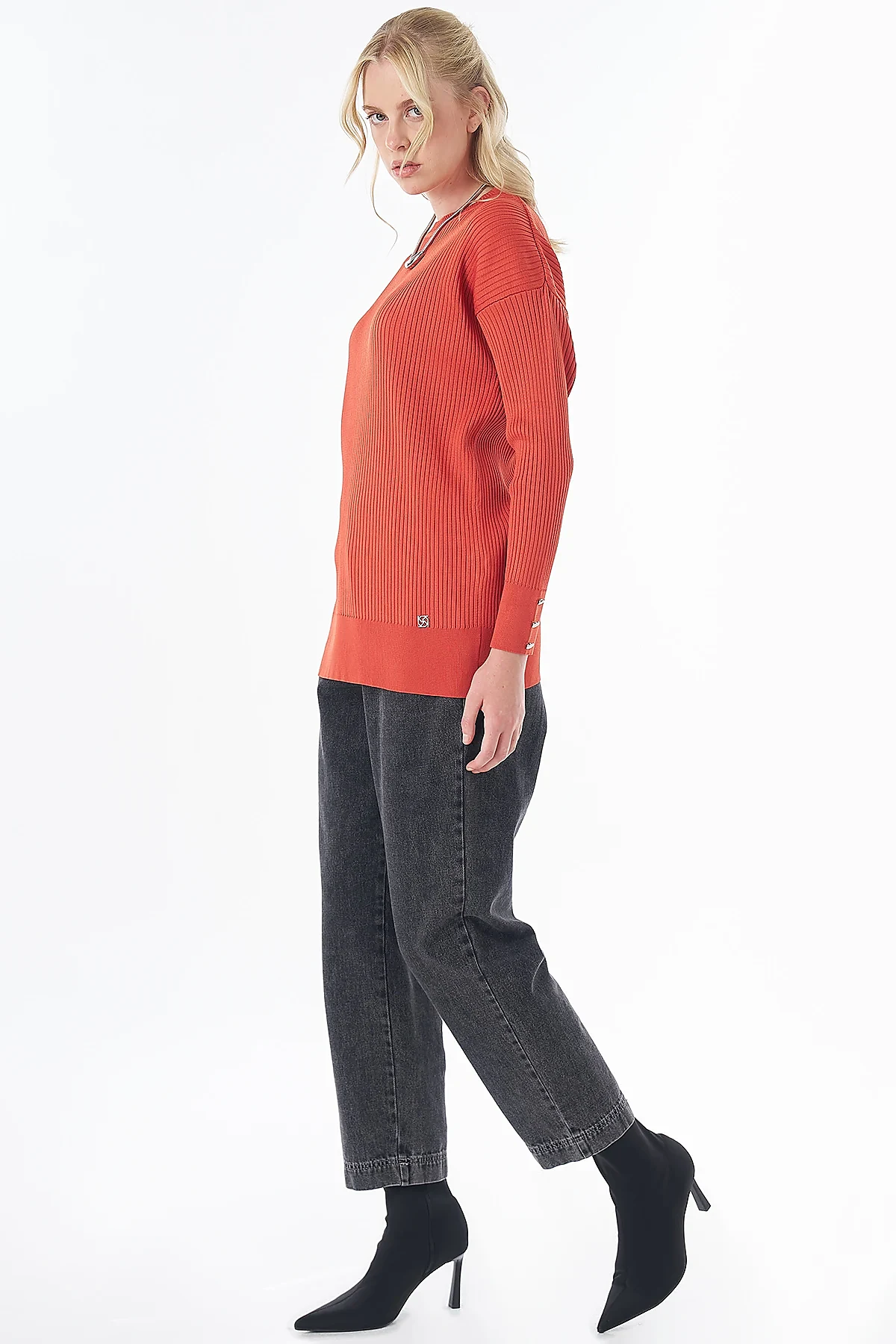 Accessory Button Knit Tunic - Terracotta