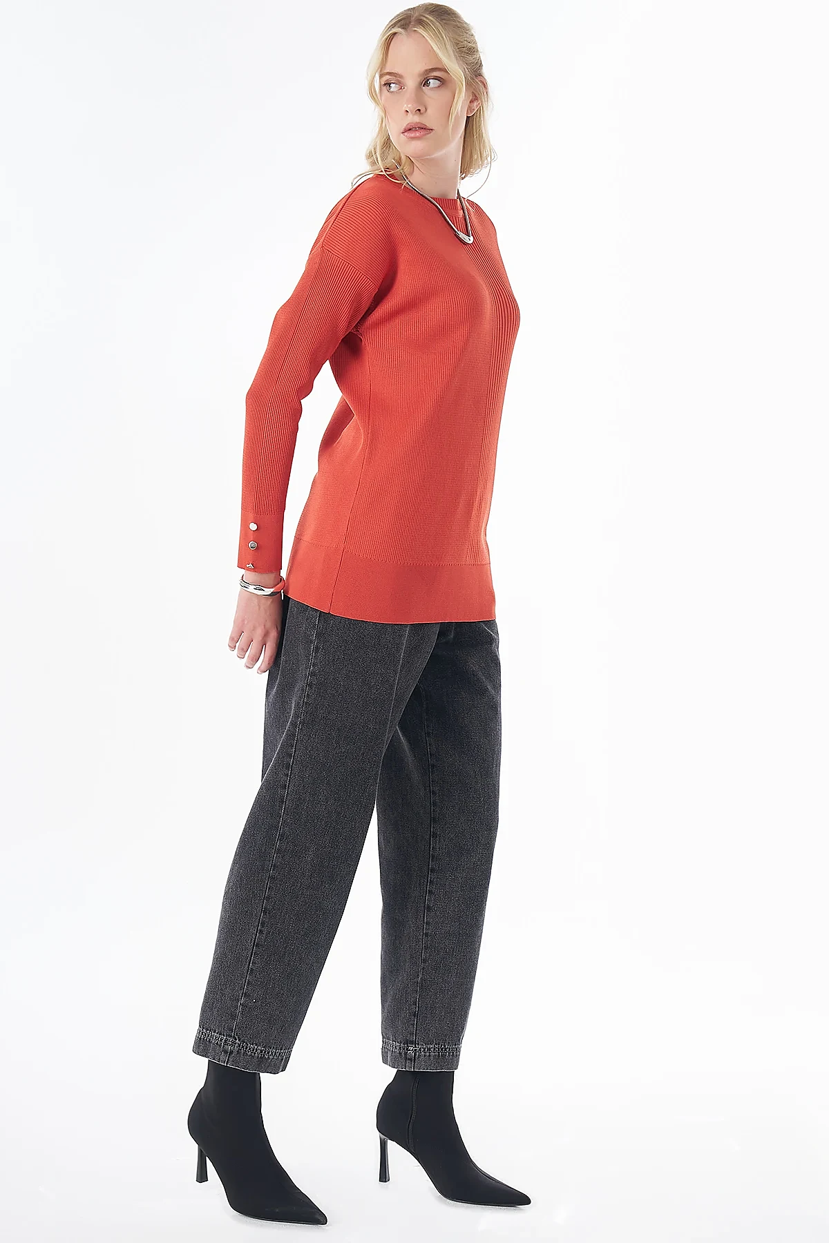 Accessory Button Knit Tunic - Terracotta