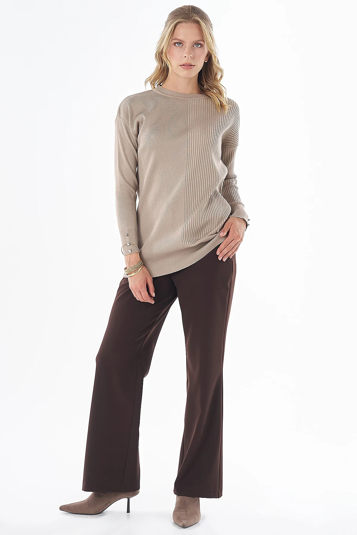 Accessory Button Knit Tunic - Mink