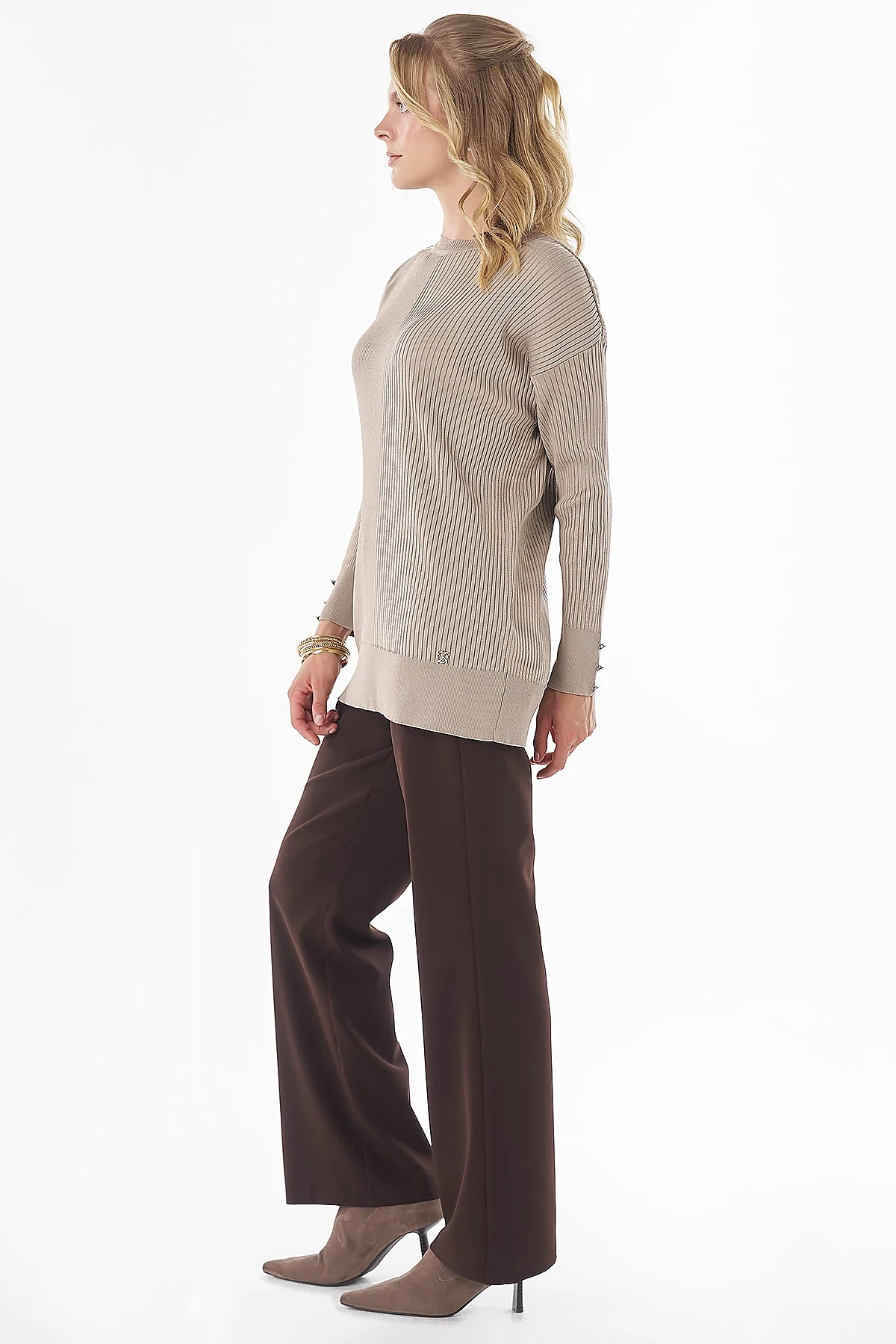 Accessory Button Knit Tunic - Mink