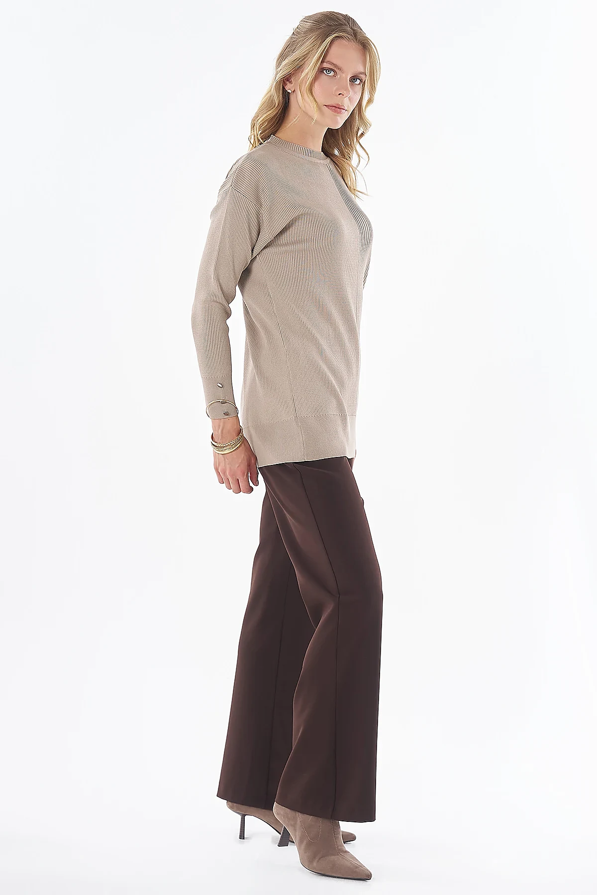 Accessory Button Knit Tunic - Mink