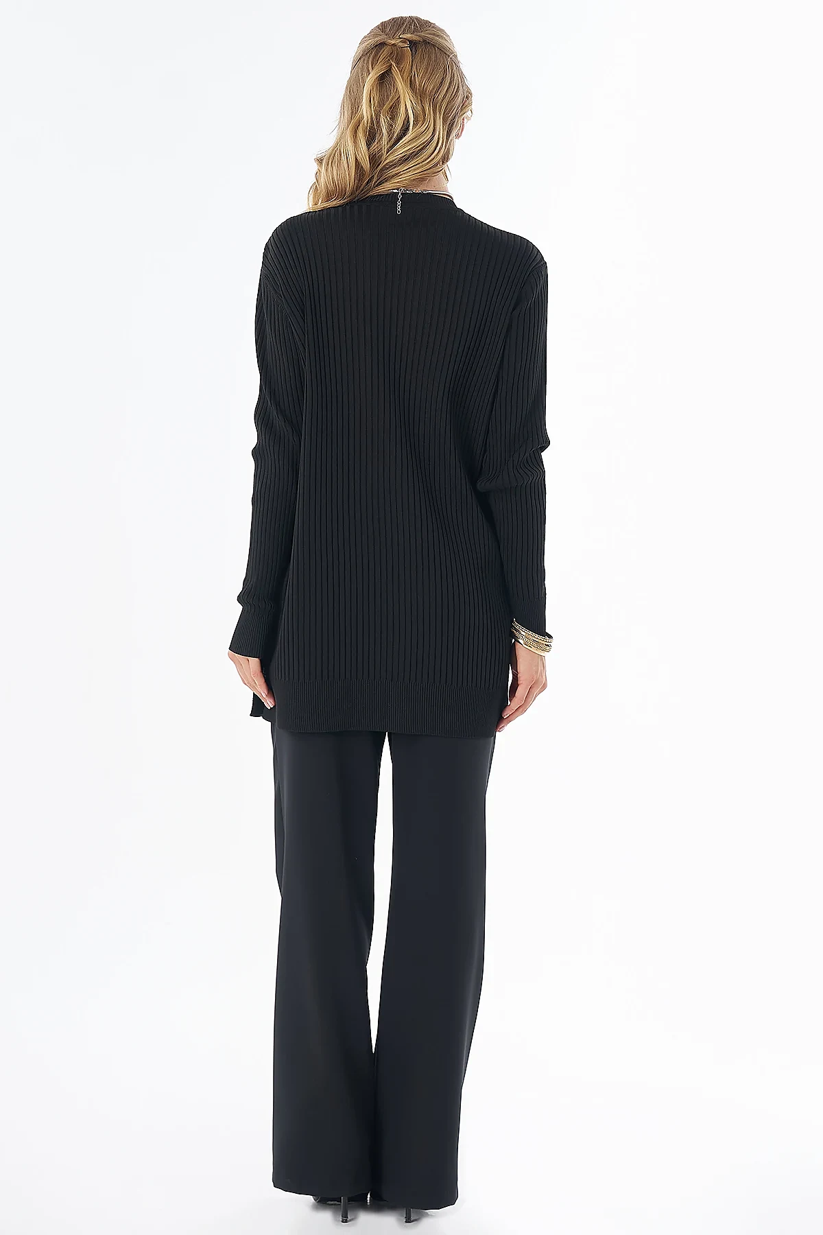 Button-Detail Knit Tunic - Black