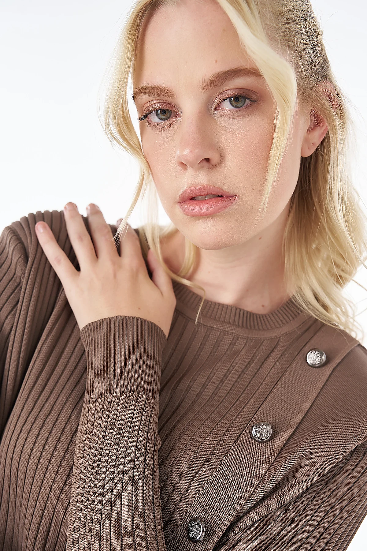 Button-Detail Knit Tunic - Mink